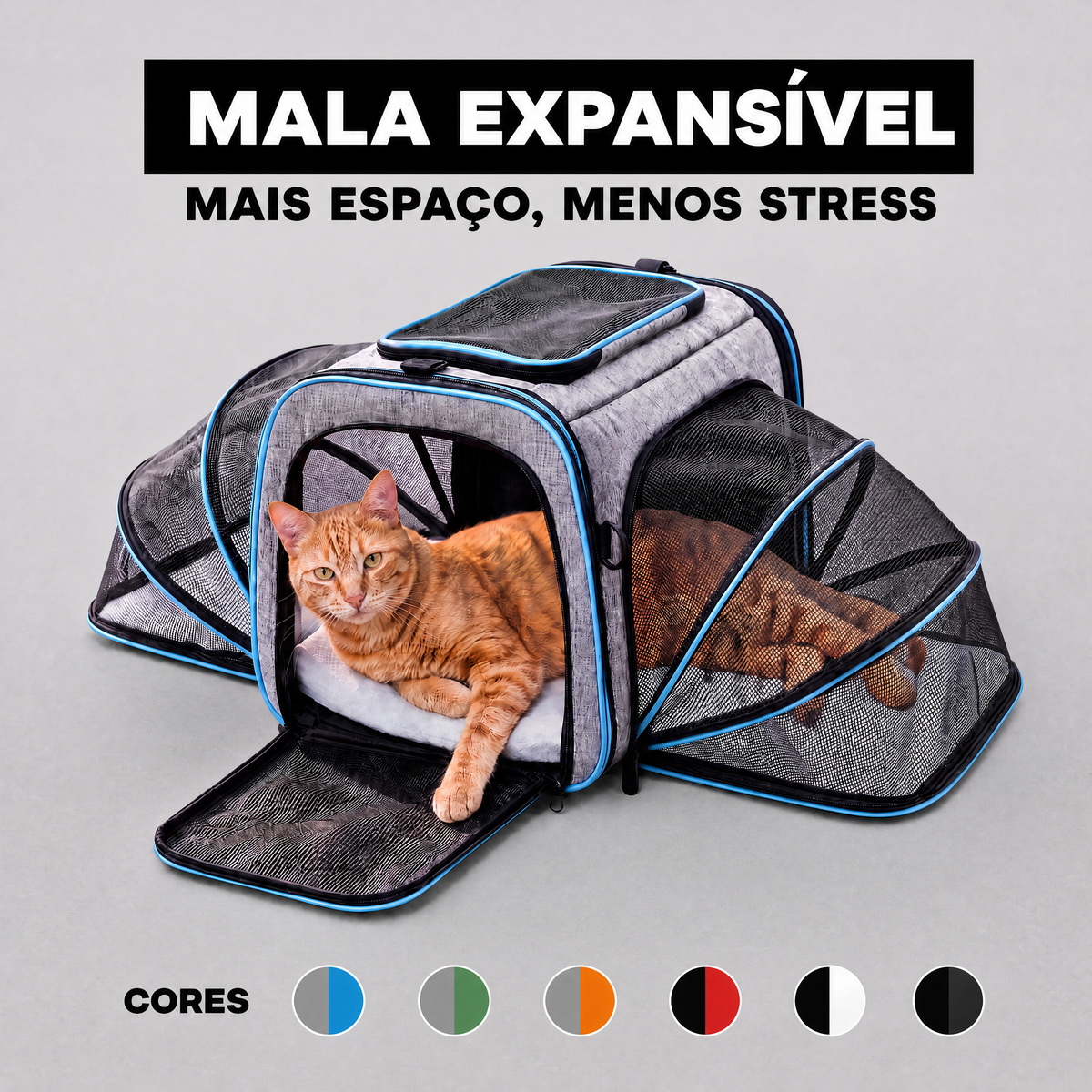Mala de transporte expansível para gatos
