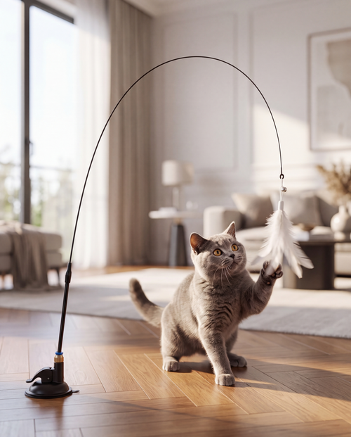 Brinquedo Interativo de Pena com Ventosa para Gatos